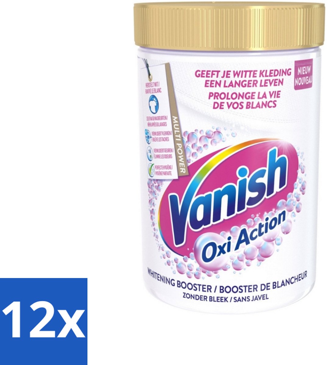 12 x Vanish Oxi Action - Vlekkenverwijderaar Poeder - Zonder Bleek - Witte Was - 710 Gram - Vlekkenverwijderaar - Witte Was - Waspoeder - Vlekken Verwijderen - Wasverzachter