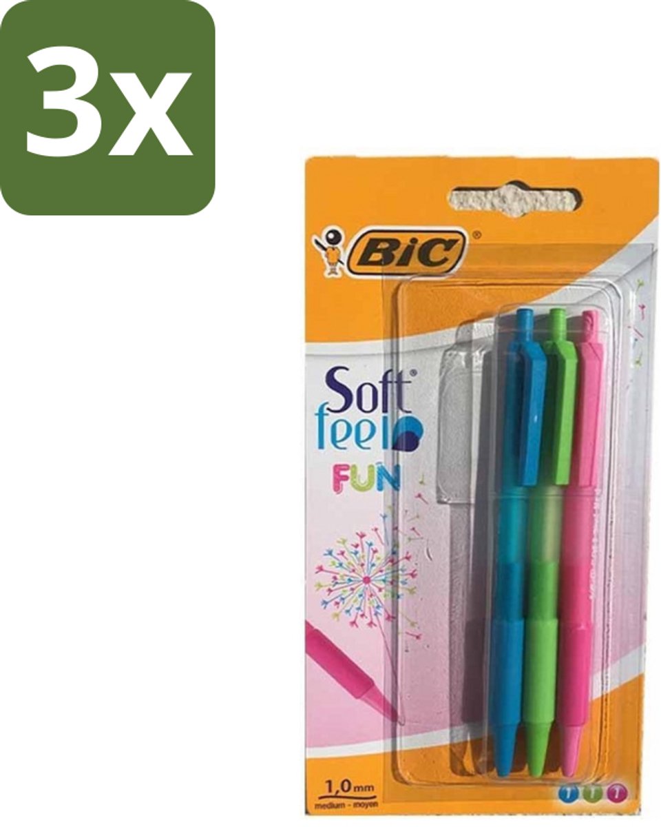 3 x BIC - Balpennen - Lichtgroen, Lichtblauw & Roze - Intrekbaar - 3 Balpennen - Balpen - Intrekbare Balpen - Schrijfpen - Schrijfervaring - Schrijfpen Voor School