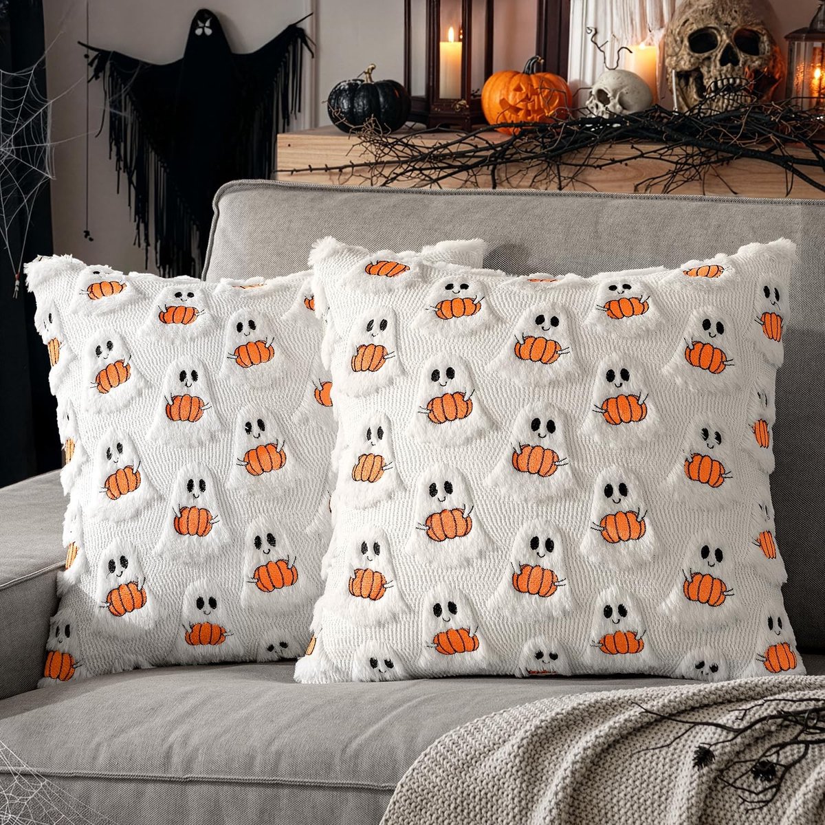 Elzusha - Halloween Kussenhoezen 45x45cm met Pompoen Motief