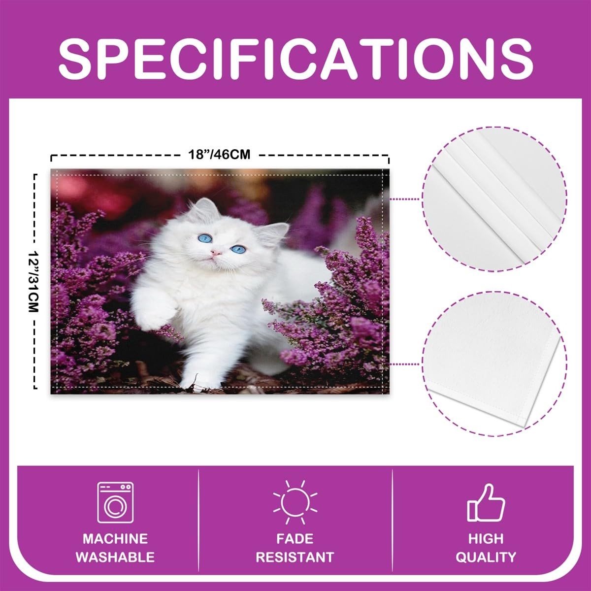 Elzusha - Set van 4 Katten Placemats - Leuke Dierenpatronen voor Kinderen