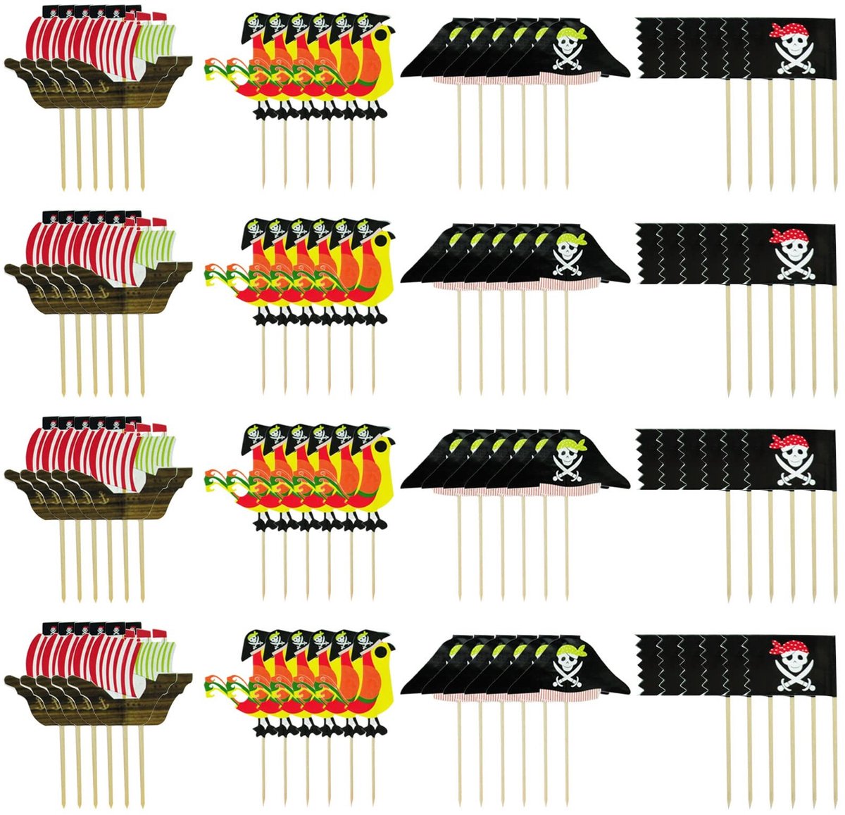 Elzusha - 96 Stuks Piraten Muffin Decoraties voor Feestjes