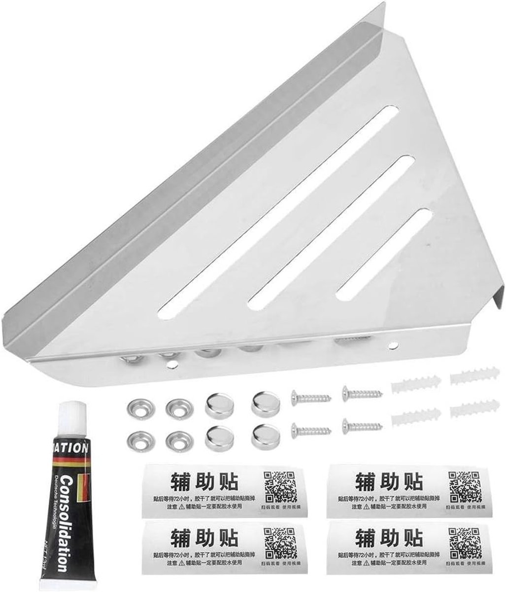 Hoekplank voor Badkamer van RVS met 10 kg Draagvermogen en Afvoergaatjes - Ideaal voor Kleine en Luxe Badkamers