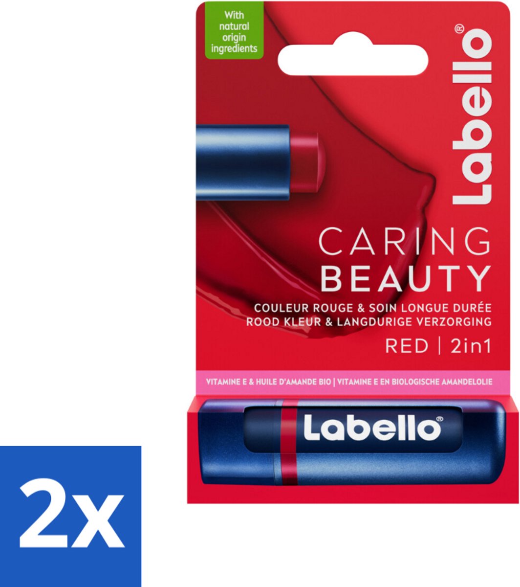 Labello –Lippenbalsem – Caring Beauty Red – 5,5 ml - Voordeelverpakking - 2 stuks