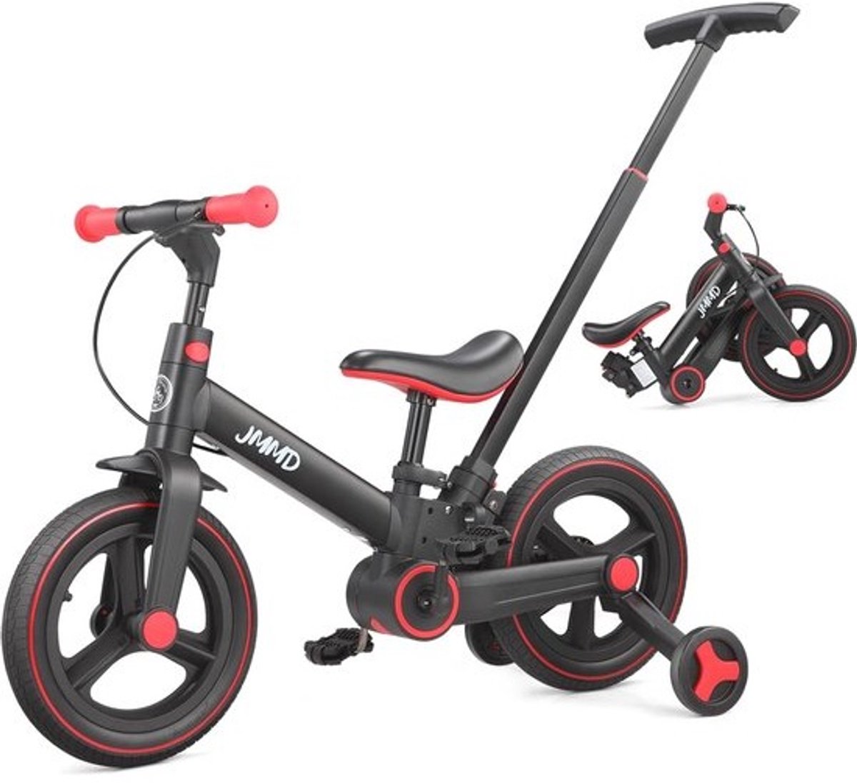 Peuterfiets met Duwgreep voor Kinderen 18 Maanden tot 5 Jaar - 6-in-1 Duwfiets en Loopfiets met Trainingswielen en Pedalen