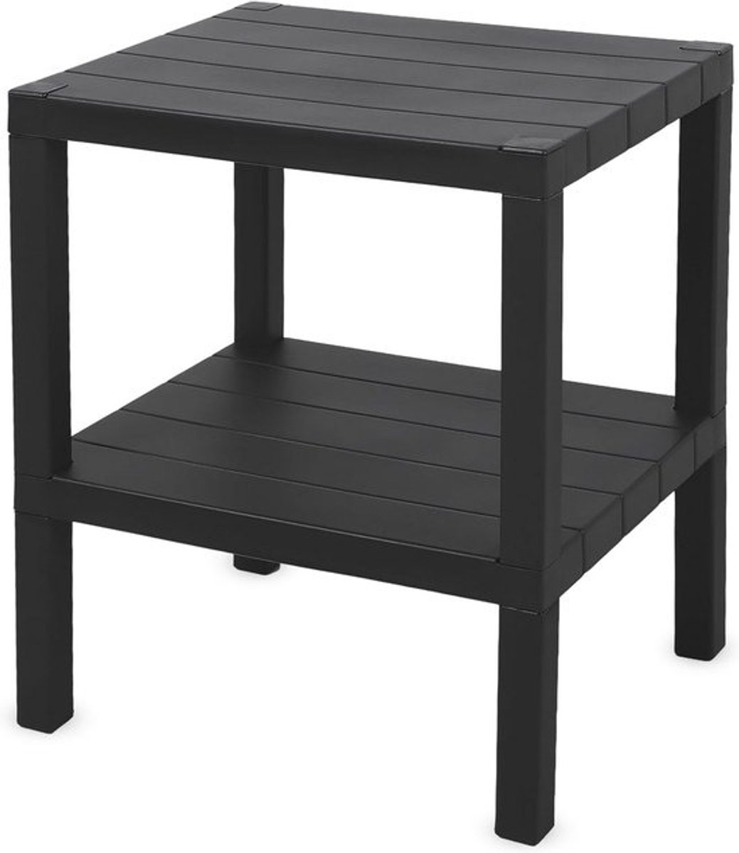 Kleine Kunststof Bijzettafel Antraciet met 2 Niveaus voor Woonkamer en Balkon - 45 x 38 cm