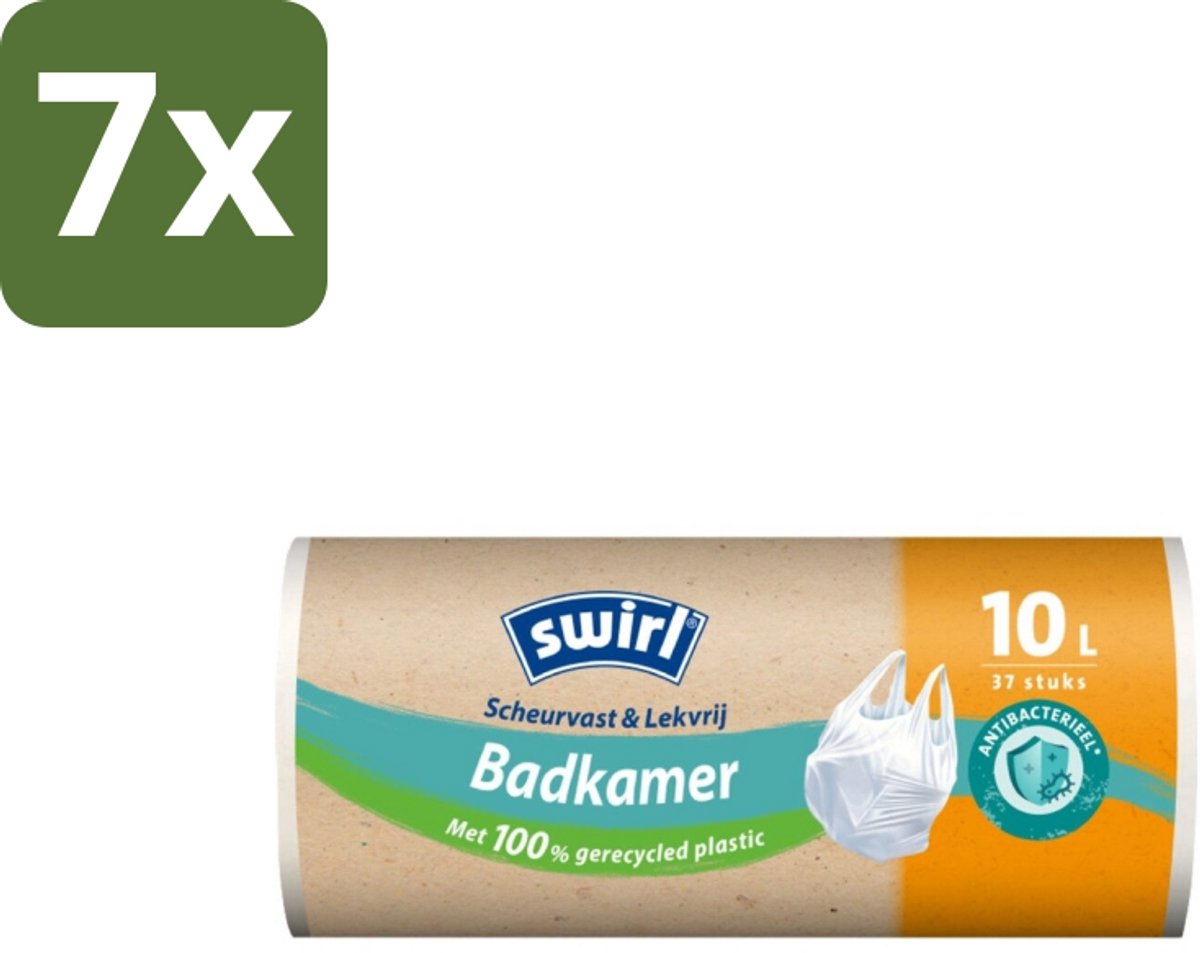 Swirl – Vuilniszakken – 10 L – Handvatten – 37 zakken - Bulkverpakking - 7 stuks