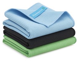 Chiffons de séchage Geweldigschoon - 45x80cm - 3 pièces - Chiffons en microfibre - Taille L - Vert, bleu et noir