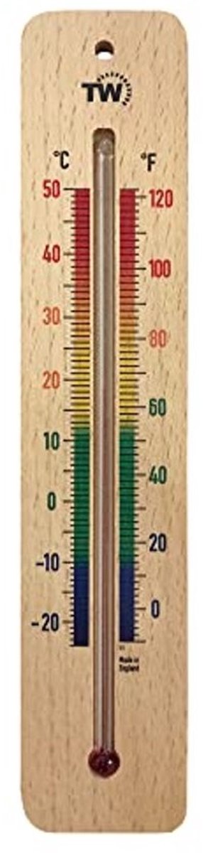 Houten Kamerthermometer 215 mm - Traditionele Binnenthermometer voor Thuis, Kantoor, Kinderkamer, Kas, Schuur of Garage