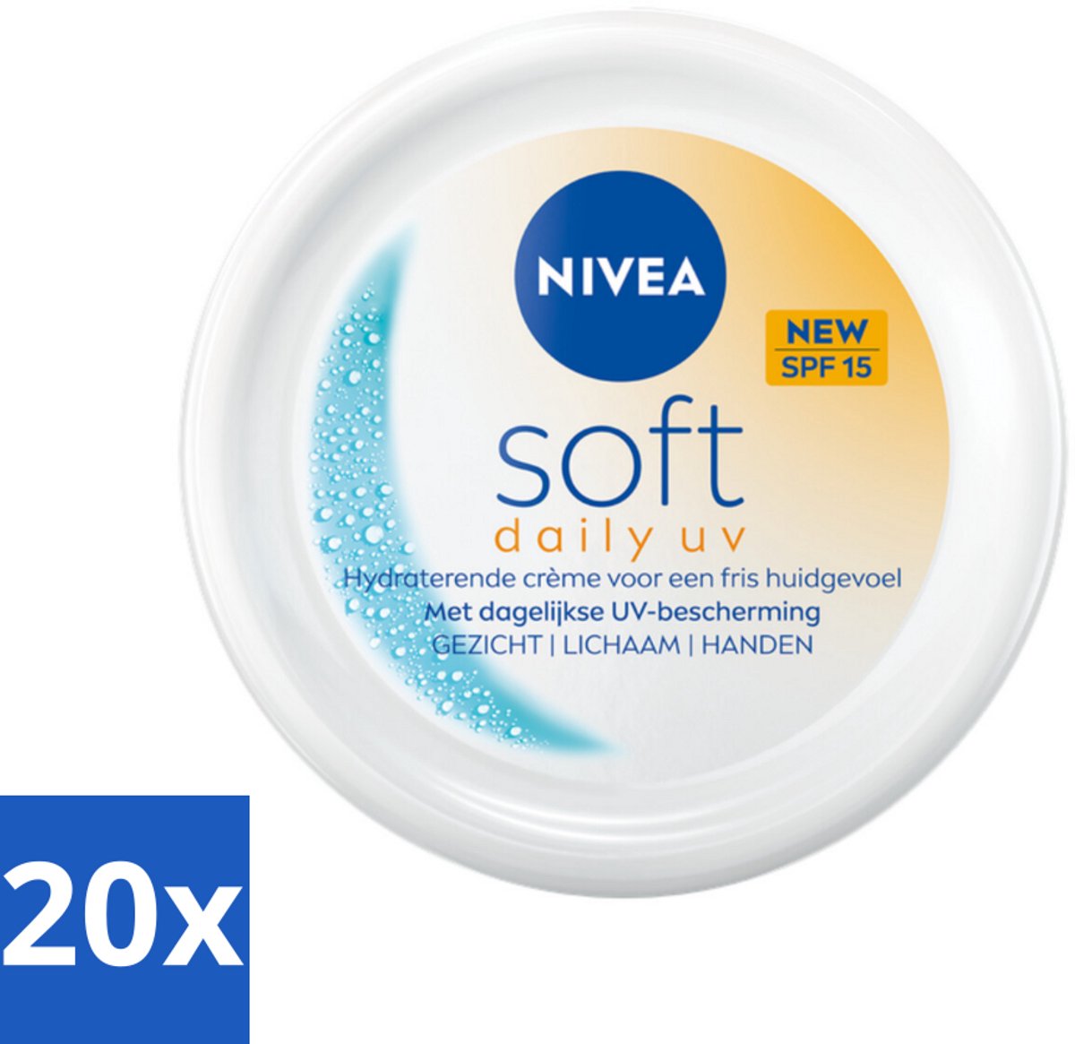 20 x NIVEA – Bodycrème – Soft Daily UV SPF 15 – 250 ml - Hydratatie - Zonbescherming - SPF 15 - UV-filter - Bodycrème