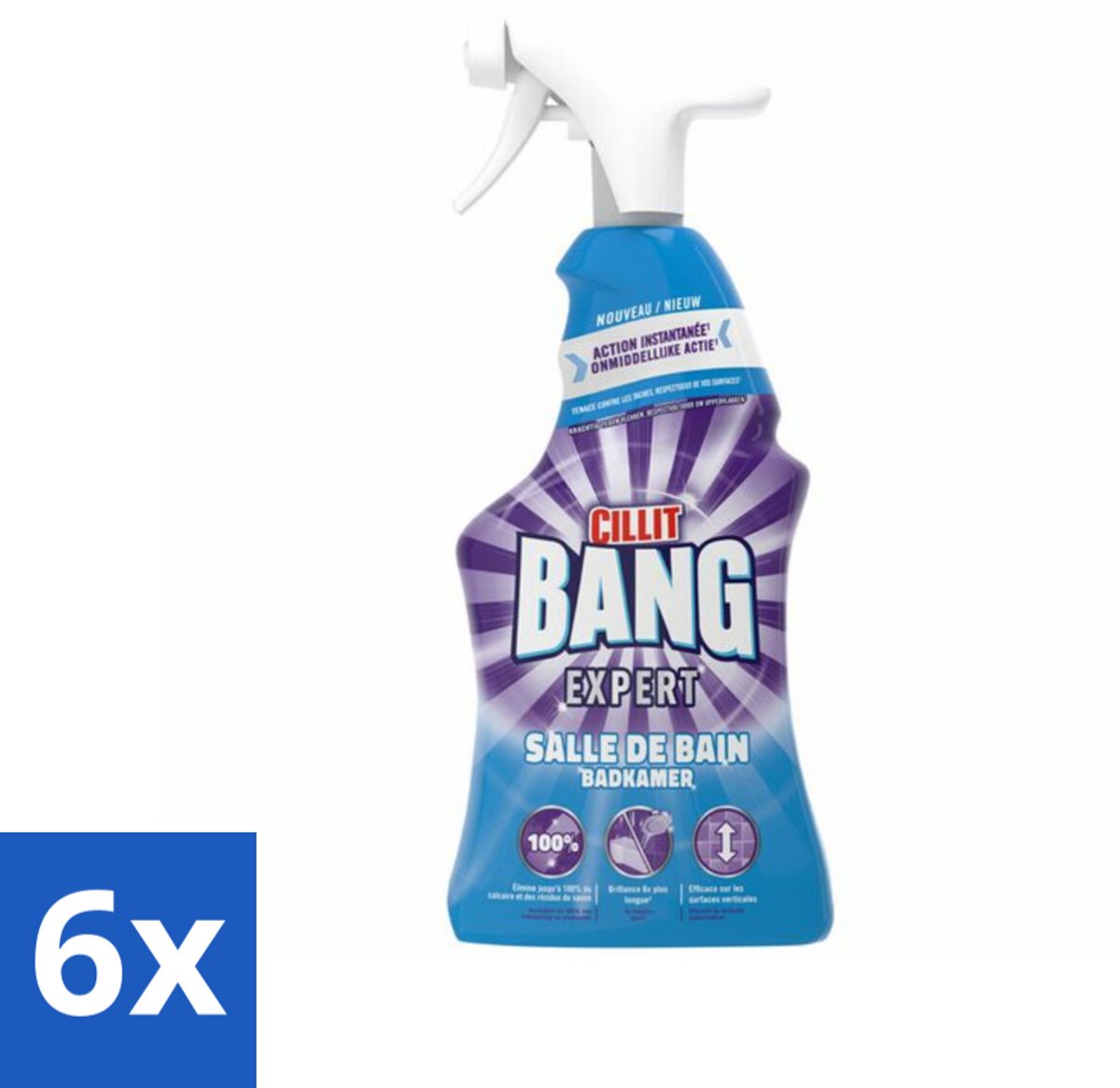 6 x Cillit Bang – Schoonmaakspray – Badkamerreiniger – 750 ml - Badkamerreiniger Spray - Anti-kalk Badkamerspray - Badkamer Reinigen - Kalk Verwijderen - Zeepresten Verwijderen