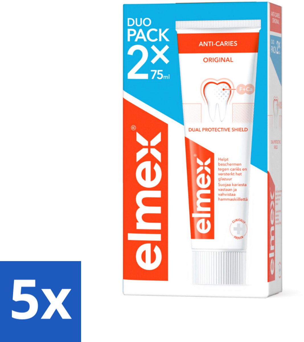 5 x Elmex – Tandpasta – Anti-Cariës – 2x75 ml - Tandpasta Tegen Gaatjes - Aminfluoride - Cariësbescherming - Remineralisatie - Tanden Beschermen