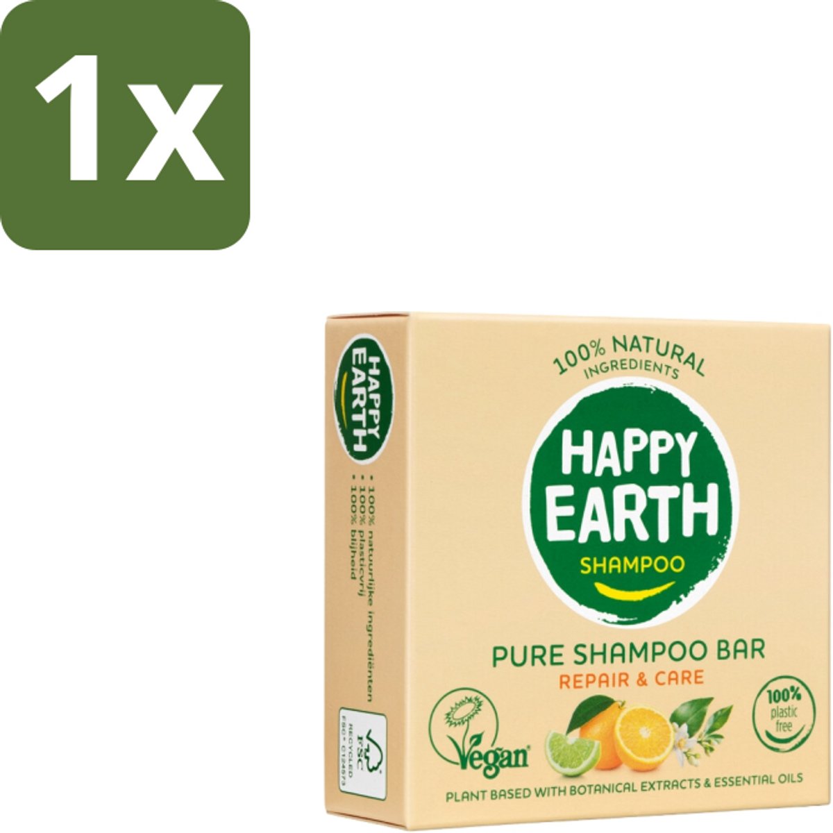 1 x Happy Earth – Shampoo Bar – 100% Natuurlijk Repair & Care – 70 g - Shampoo Bar - Natuurlijke Shampoo - Vegan Shampoo - Droog Haar - Beschadigd Haar