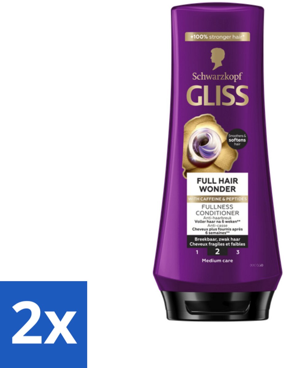 2 x Gliss Conditioner Full Hair Wonder - 200 ml - Haarversterking - Volume - Haarstructuur - Haarbreuk - Biotine