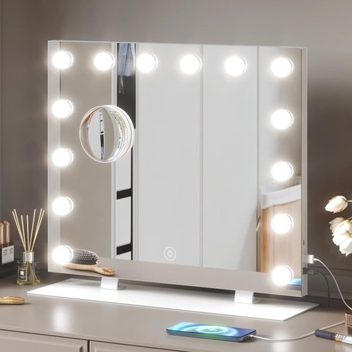 Grote Make-up Spiegel met Verlichting en Dimbare LED-lampen – 60 x 50 cm