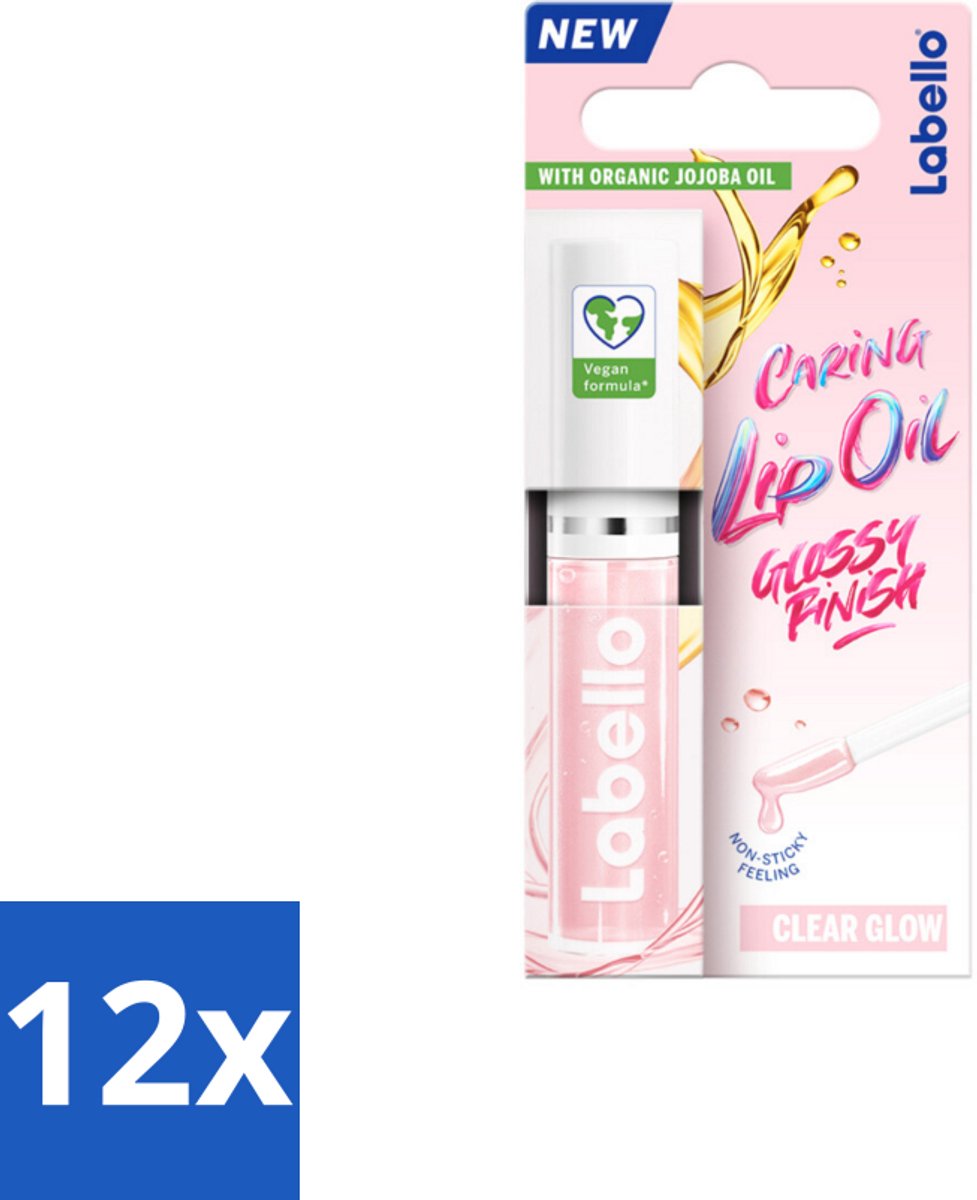 12 x Labello –Caring Lip Oil – Clear Glow – 5,5 ml - Lippenbalsem - Lipolie - Glans - Verzorging - Hydraatatie
