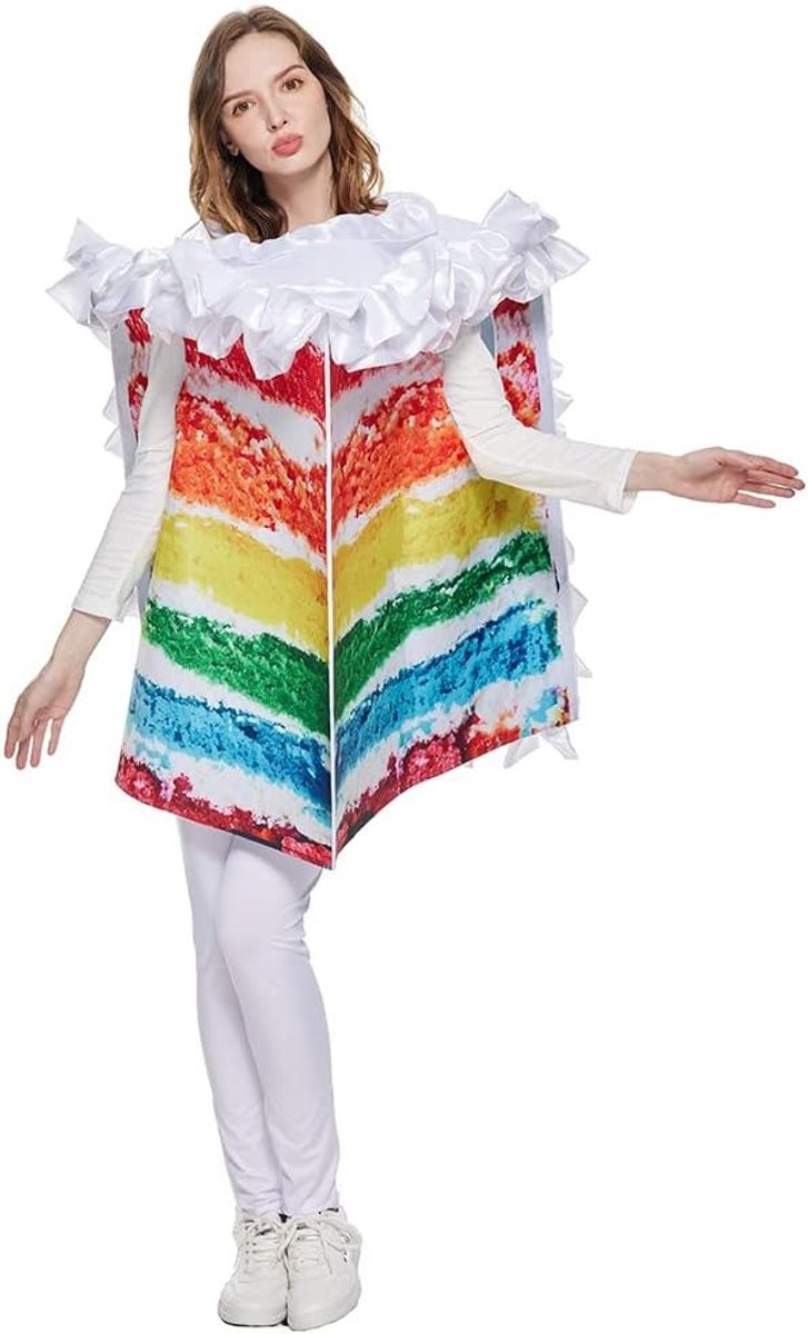 Kleurrijk Regenboog Volwassen Taart Kostuum voor Halloween en Feestjes met Etensthema