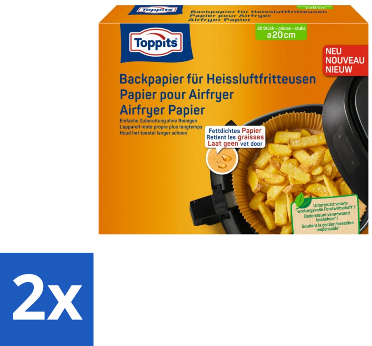 2 x Toppits – Airfryer Papier – 20 cm – 20 Zakjes - Airfryer Bakpapier - Bakpapier Airfryer - Gezond Bakpapier - Vetabsorberend Bakpapier - Koken Met Airfryer