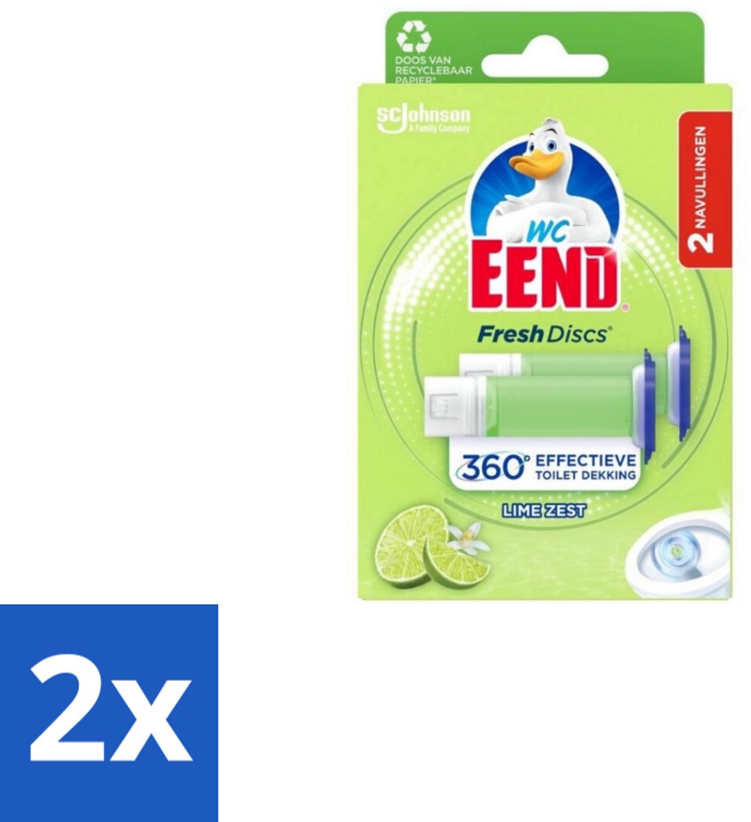 2 x WC Eend – Fresh Discs – Duo Navulling – Lime Zest – 72 ml - Toilet Reinigen - Toilet Hygiëne - Toilet Fris - Toilet Navulling - Toilet Gel Discs