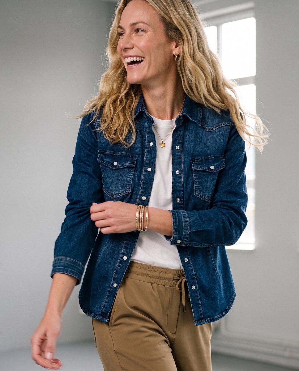 Je m'appelle Dames Blouse Met stretch - Blauw - Maat M
