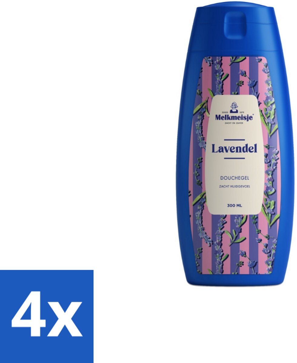 4 x Melkmeisje – Douchegel – Lavendel – Zacht Huidgevoel – 300 ml - Badcrème - Douchecrème - Melkcrème - Huidverzorging - Zachte Huid