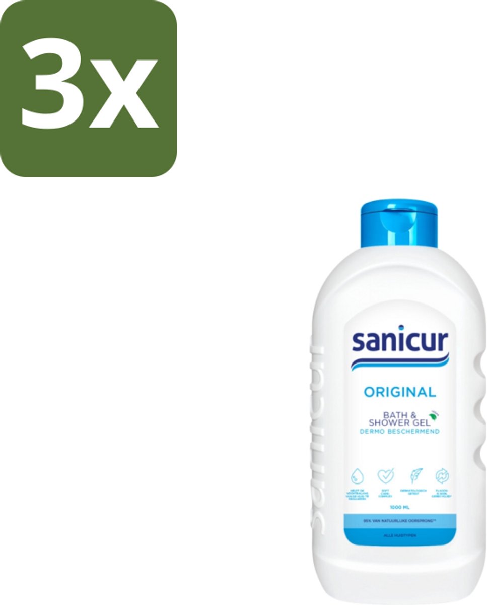 3 x Sanicur – Bad & Douchegel – Original – 1000 ml - Kabel - Kabels - Kabelsysteem - Kabelsysteem