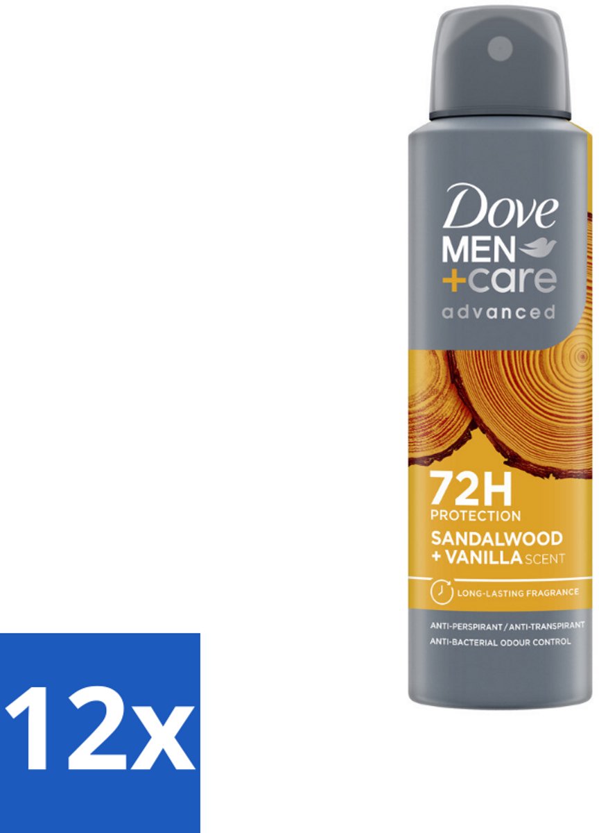 12 x Dove – Deodorant Spray – Men+Care Sandalwood & Vanilla – 150 ml - Anti-transpirant Spray - Deodorant Spray - Zweetbestrijding - Geur Van Sandelhout - Geur Van Vanille