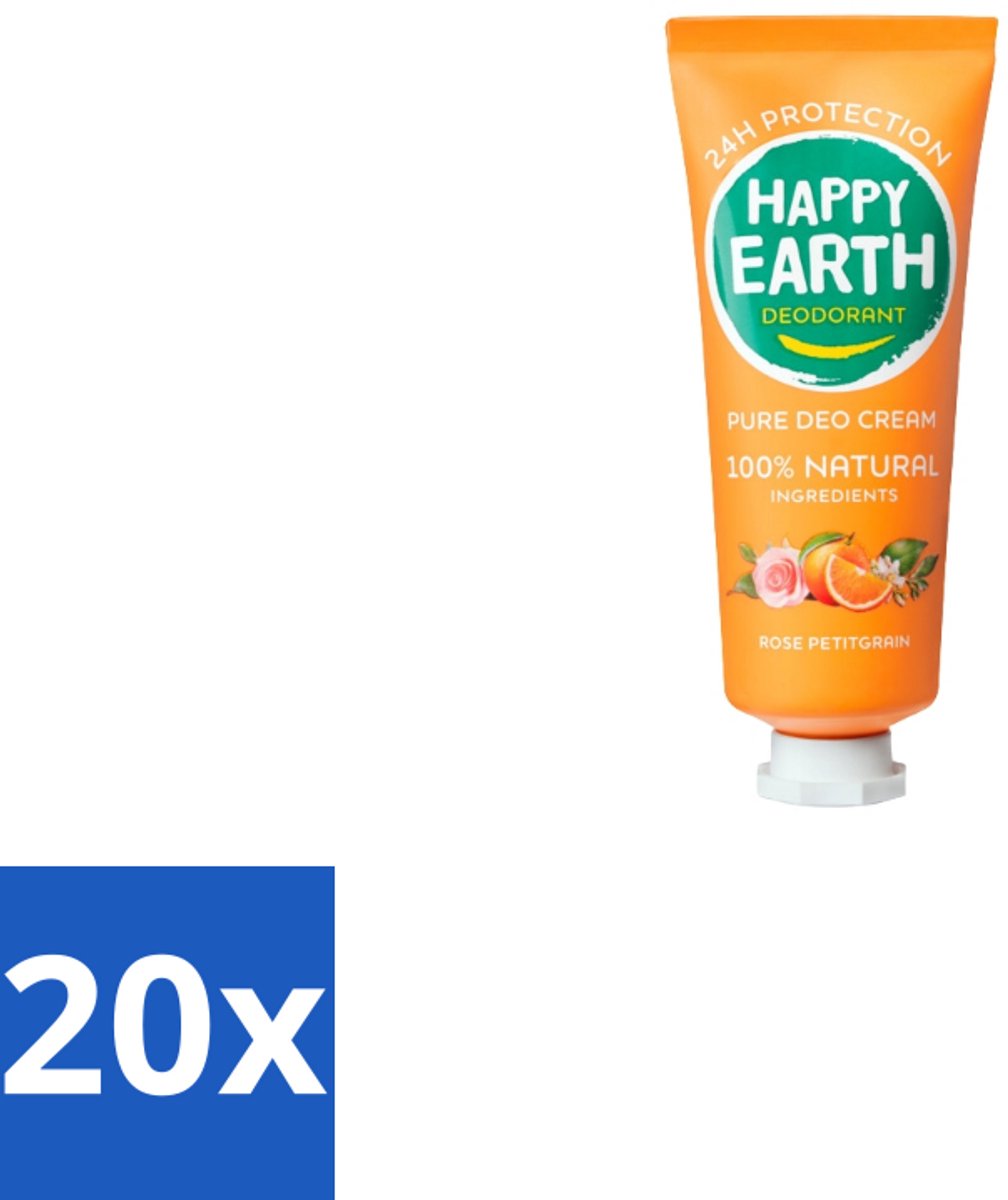 20 x Happy Earth – Deodorant Cream – 100% Natuurlijk Rose Petitgrain – 40 ml - 100% Natuurlijk - Deodorant Crème - Rose Petitgrain - Bloemige Geur - Huidvriendelijk
