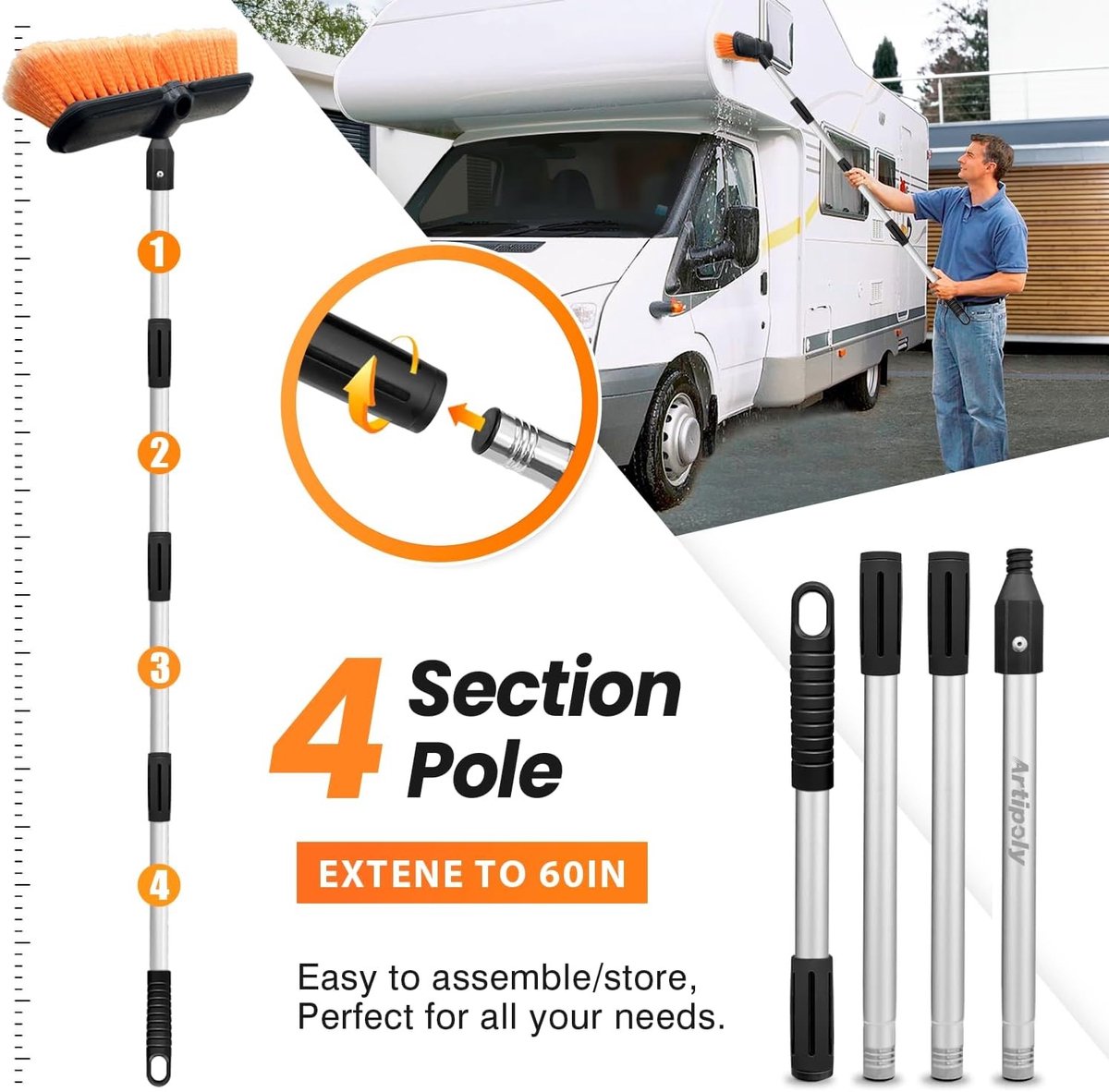 Hoge kwaliteit autowasborstel met verlengstuk, 25 cm zachte borstel, ideaal voor auto en boot reinigen