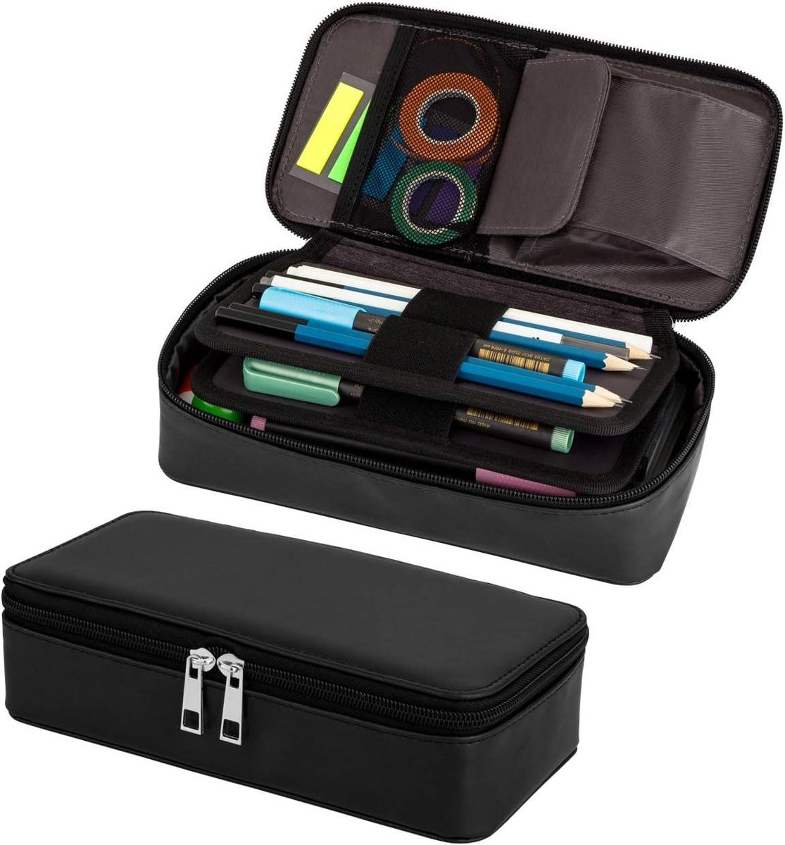 Etui met sleuven - Pennenzak opbergtas - Hobby en school - Dubbele ritssluitingen - 72 sleuven - Zwart