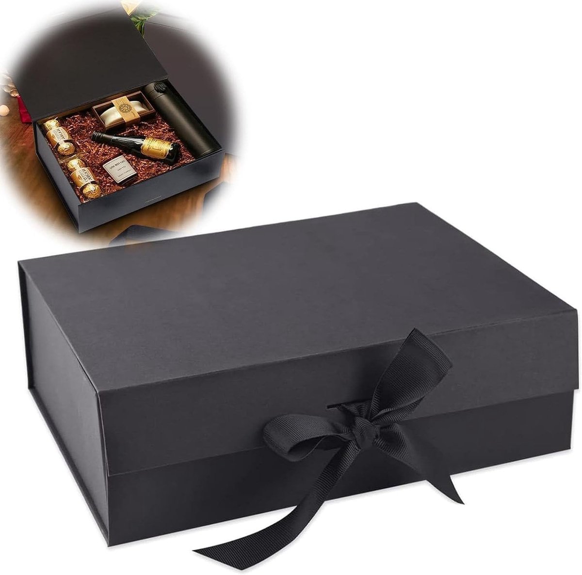 Herbruikbare Geschenken Doos met Deksel en Strik, Perfect voor Verjaardag, Kerst en Valentijnsdag, Zwart Geschenkverpakking