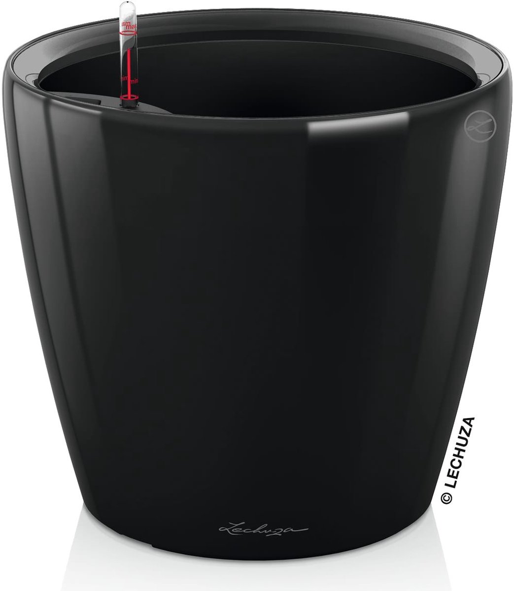 LECHUZA CLASSICO PREMIUM LS 43 - Plantenbak - met uitneembare binnenbak - met bewateringssysteem - ALL-IN-ONE set met LECHUZA-PON - zwart hoogglans