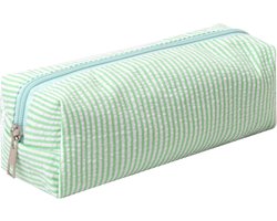 Pennenetui - Pennenzak - Etui - Potloodtas - Pennenhouder - Schooletui - Opbergzak - Cosmetica - Reistasje - Speelgoedtas - Make-uptas - Portemonnee - schoolspullen - voor kinderen en volwassenen - voor school, kantoor - 21*7,5*8cm - groene strepen