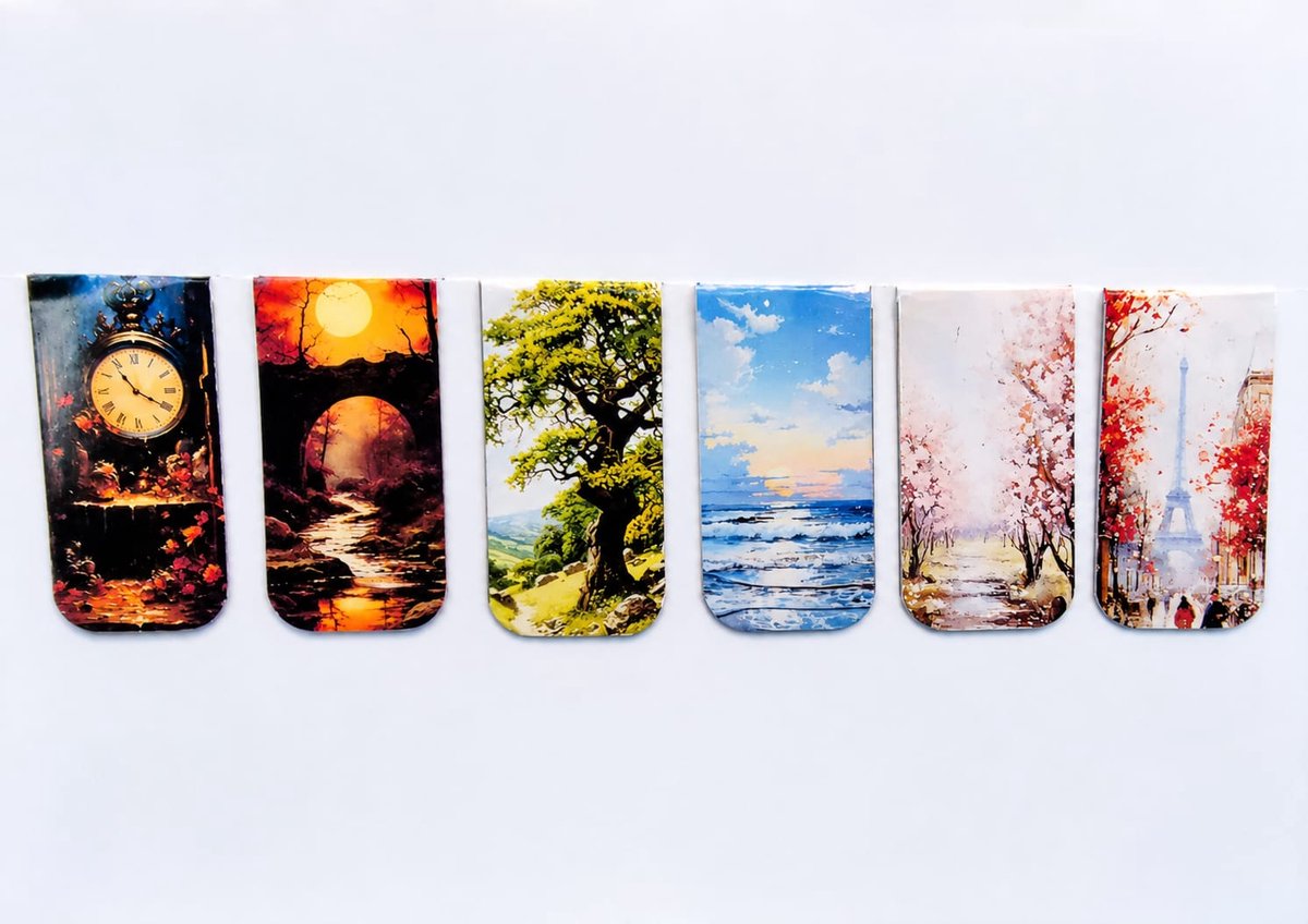 Viwado Magnetische Boekenleggers 6 Stuks – Magnetische Bladwijzers Set – Sterke Magneet – Natuur, Landschap, Zee, Bloesem & Parijs – Boekenlegger Cadeau voor Boekenliefhebbers — cadeau in Boeken - foto 2