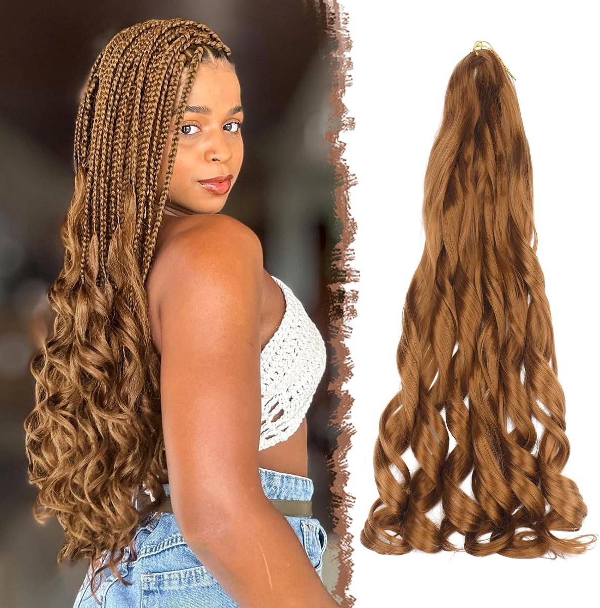 French Curls Haar Extensions - 3 Packs Losse Golf Bouncy Haar, 60cm Kastanjebruin, Perfect voor Vlechten en Kroeshaar Stijl