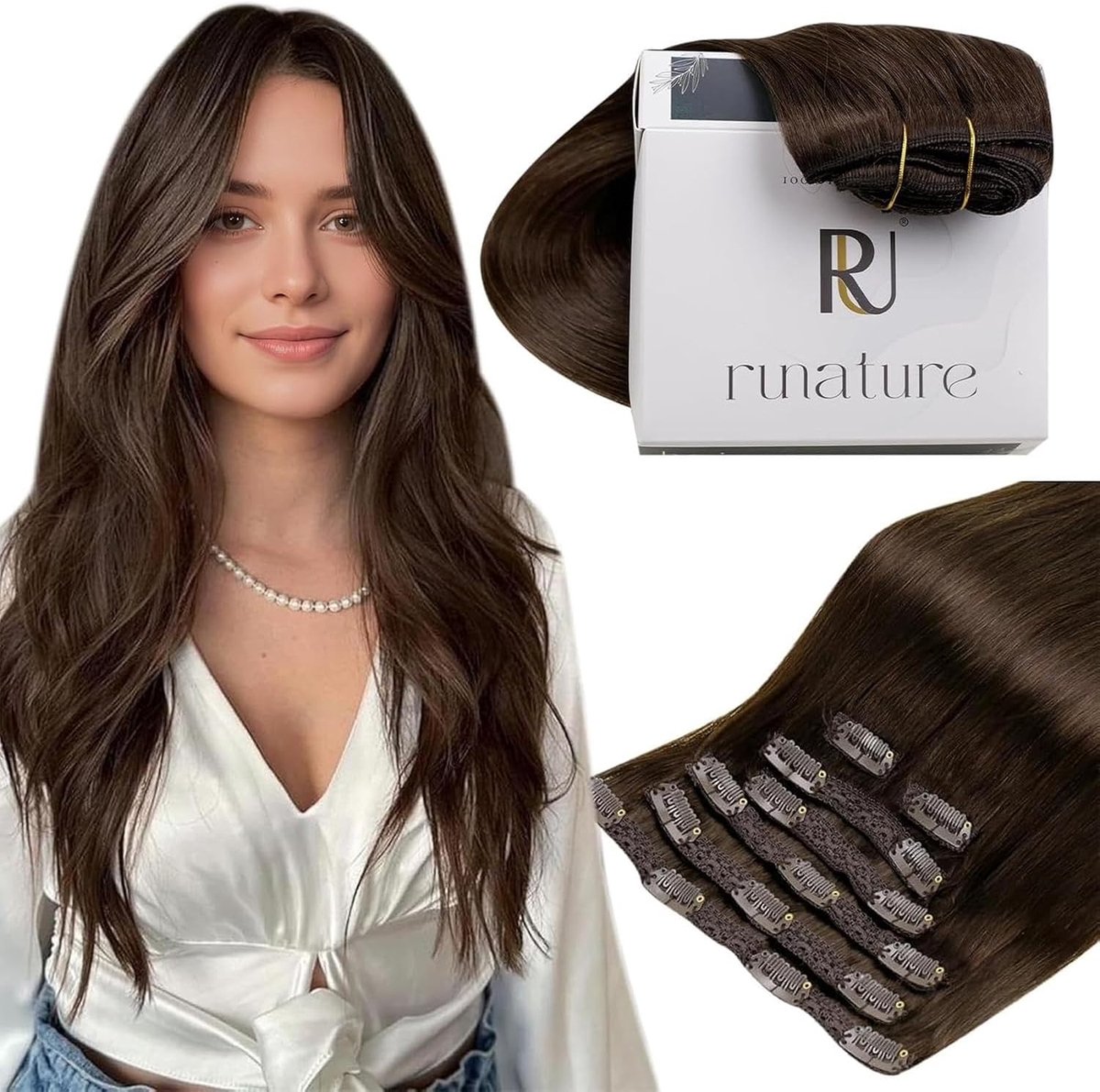 Natuurlijke Clip-in Haarextensions 7 Stuks 25cm Bruin #4 80g voor Volumineus Haar