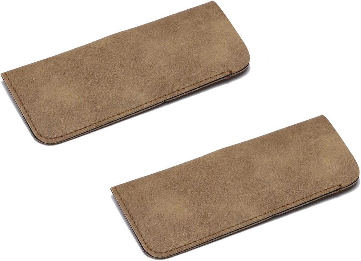 Set van 2 PU Leren Brilhoezen, Zachte Zonnebril Tas, Handige Opbergzak voor Brillen en Zonnebrillen voor Volwassenen en Kinderen (Bruin)
