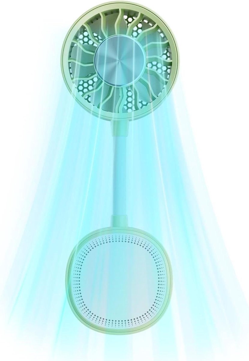 Mini Handventilator - Persoonlijke Ventilator - Handsfree Koeling - Magnetische Bevestiging - 209x37x209 mm - Groen