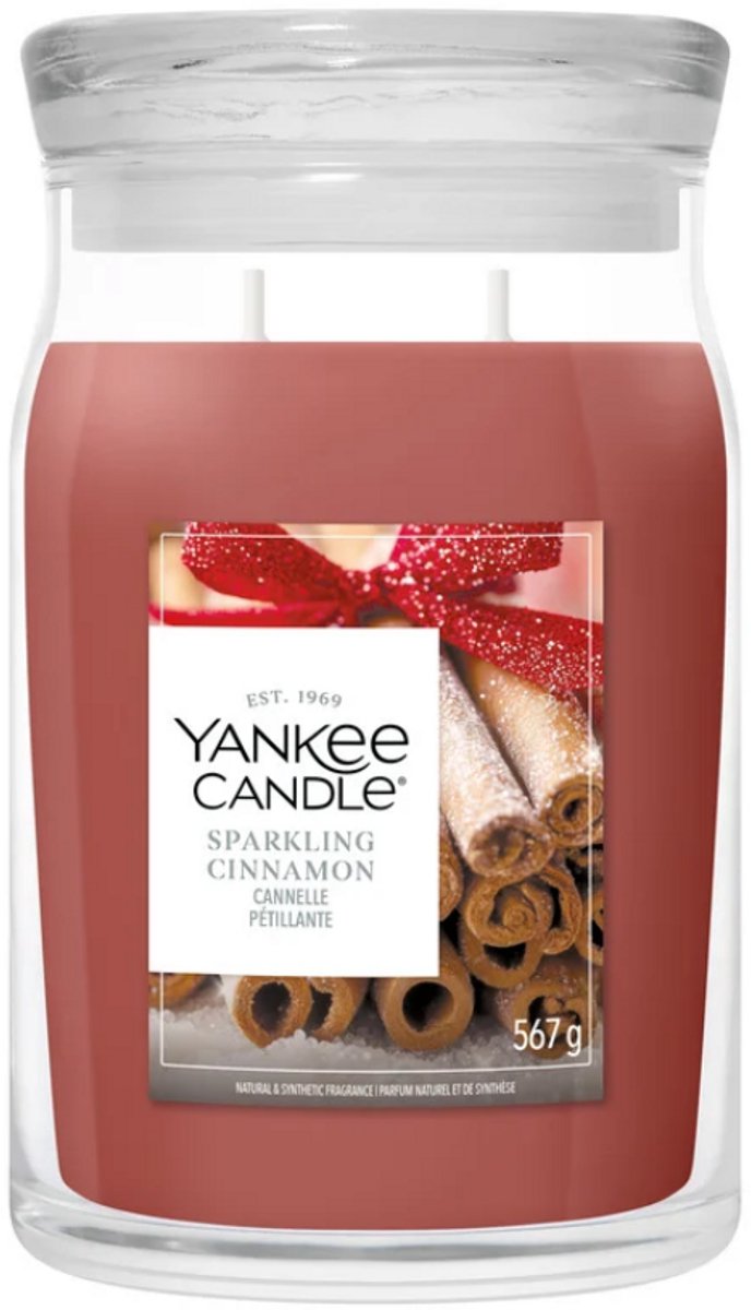 Yankee Candle Sparkling Cinnamon Large Jar Geurkaars - 90 branduren - twee lonten Bruin