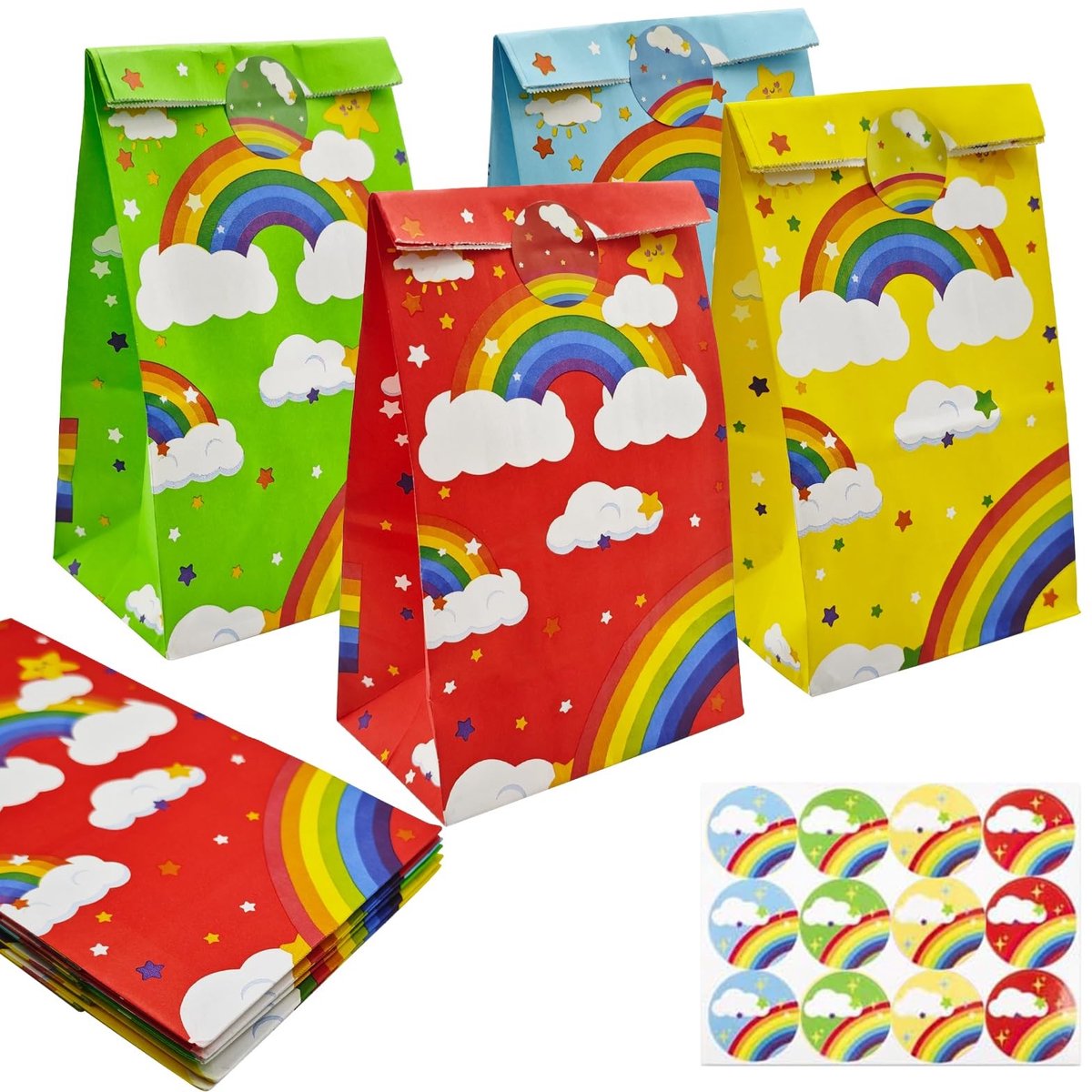 Elzusha - 12 Stuks Regenboog Snoep Gunstzakken van Kraftpapier