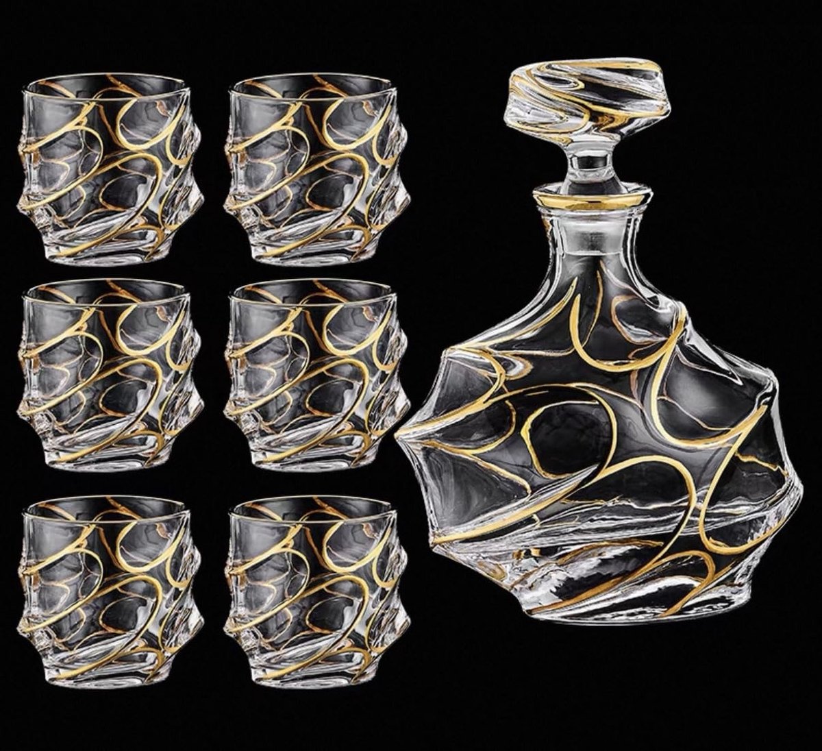 Elzusha - Handgeschilderde Gouden Kristallen Whisky Karaf met Glazen Stop