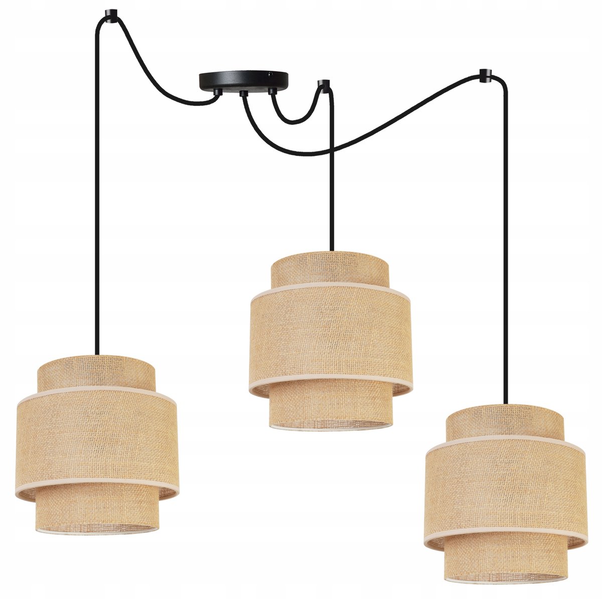 Hanglamp Spider Boho - 3 lichtpunten, zwart/beige jute