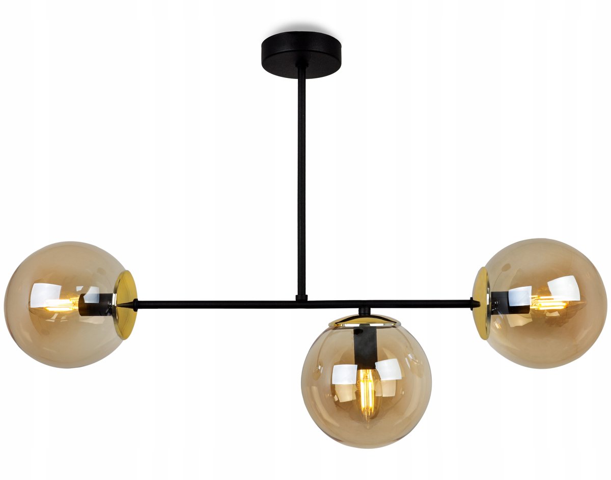 Hanglamp Glasbollen Goud Zwart Loft Stijl 3-lichts