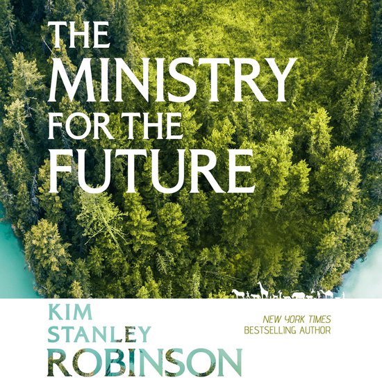 Couverture du livre 'The Ministry for the Future' avec une forêt luxuriante et des animaux.
