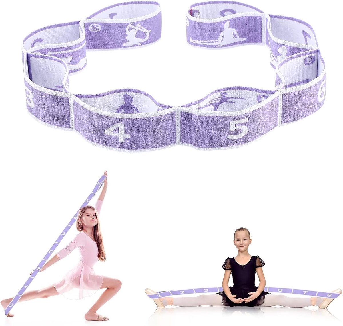 Verstelbare Yoga Band voor Fysiotherapie, Pilates, Dans en Gymnastiek - Flexibel en Rekbaar (Paars)