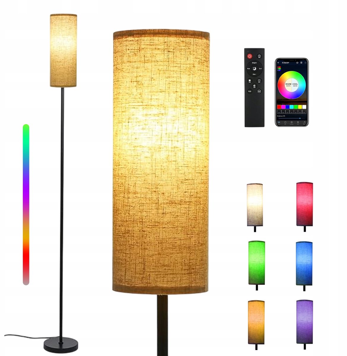 Vloerlamp met Linnen Kap - Staande Lamp Woonkamer - RGB Sfeerverlichting - Smartlamp - Helderheid & Kleurtemperatuur Verstelbaar - Voetpedaal & Afstandsbediening & App - Leeslamp - Timer Nachtlampje - Voor Slaapkamer & Woonkamer