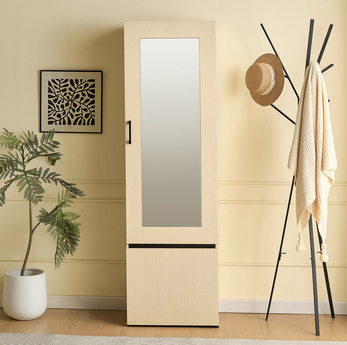 COVREO Kledingkast 54 x 34,5 x 179,5 cm hout, spiegel en kledingroede Wood