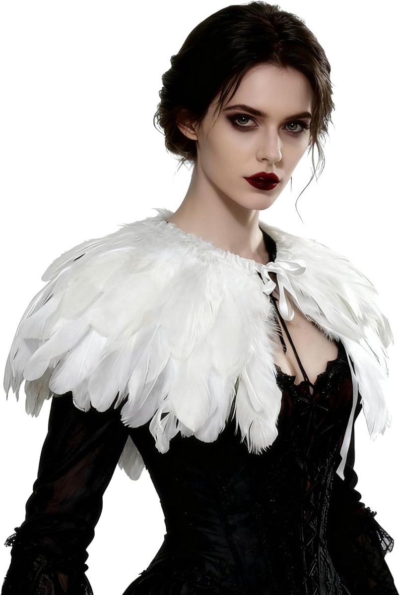 Feather Cape Stola in Zwart/Wit en Beige voor Halloween Kostuum en Feestelijke Gelegenheden