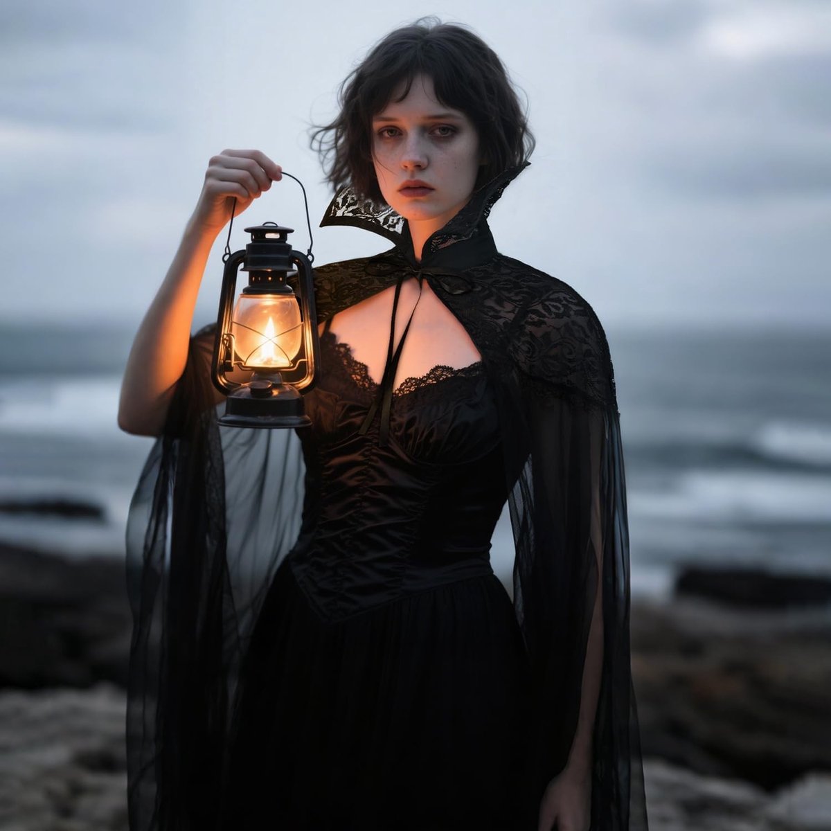 Gothic Lange Tulle Vampier Cape met Opstaande Kraag en Kant voor Dames in Zwart - Perfect voor Halloween en Cosplay