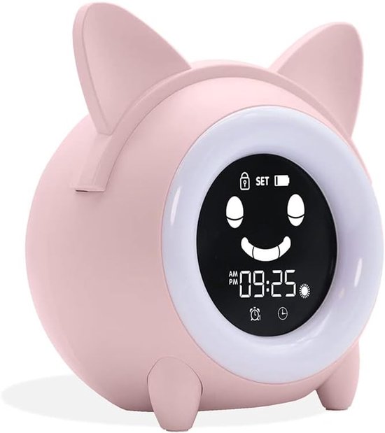 Kinderwekker met Nachtlamp - Digitale Klok - Kinderen Leren Slapen - Licht en Geluid Functies - 12.5 cm Hoog - Roze — afbeelding 5