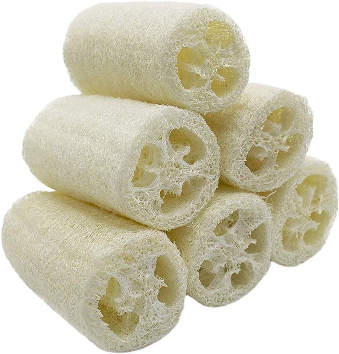 6 Stuks Natuurlijke Luffa Sponsen voor Lichaamsverzorging, Dode Huid Verwijderen en Keukenreiniging, Ongeveer 10 cm